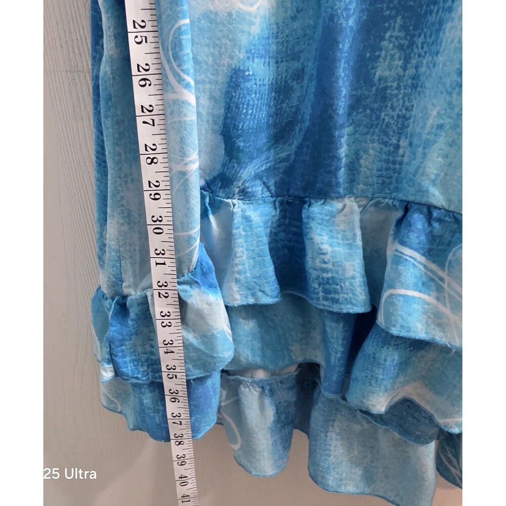Avenue Blue White Floral Dress 2X (22/24) short Sleeve Ruffled Hem - Picture 4 of 11